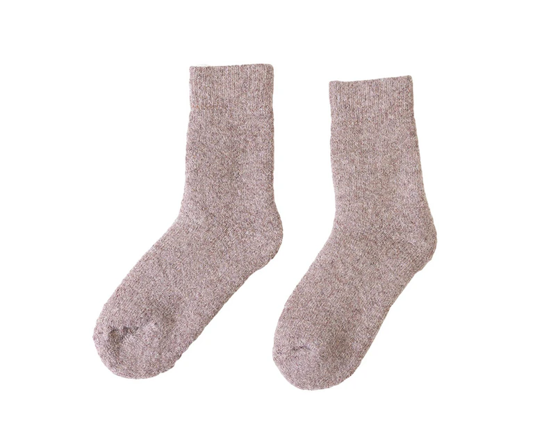 Winter Women Solid Color Thicken Thermal Warm Middle Tube Soft Woolen Socks-Khaki - Khaki