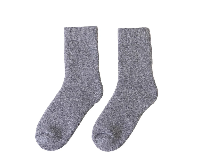 Winter Women Solid Color Thicken Thermal Warm Middle Tube Soft Woolen Socks-Middle Grey# - Middle Grey#