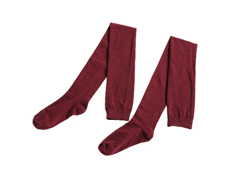 1 Pair Women Stockings Solid Color Warm Autumn Winter Long Tube Slim Socks for Student-Wine Red - Wine Red