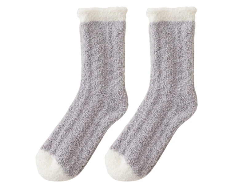 1 Pair Winter Stocking Coral Fleece Thicken Plush Warm Long Socks for Home-Grey - Grey