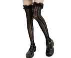 1 Pair Lolita Socks Ruffle Hollow Sexy High Tube Ruffle Calf Socks for Girl-Black - Black