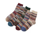 5 Pairs Middle Cut Coldproof Girls Socks Ribbed Ankle Thick Knitted Ethnic Print Crew Socks for Autumn Winter-3 - 3