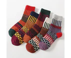 5 Pairs Middle Cut Coldproof Girls Socks Ribbed Ankle Thick Knitted Ethnic Print Crew Socks for Autumn Winter-4 - 4