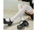 1 Pair Lolita Socks Ruffle Hollow Sexy High Tube Ruffle Calf Socks for Girl-White - White