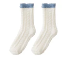 1 Pair Winter Stocking Coral Fleece Thicken Plush Warm Long Socks for Home-White - White