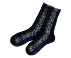 1 Pair Middle Tube Twist Warm Women Socks Flower Pattern Ethnic Print Crew Socks for Autumn Winter-Dark Blue - Dark Blue