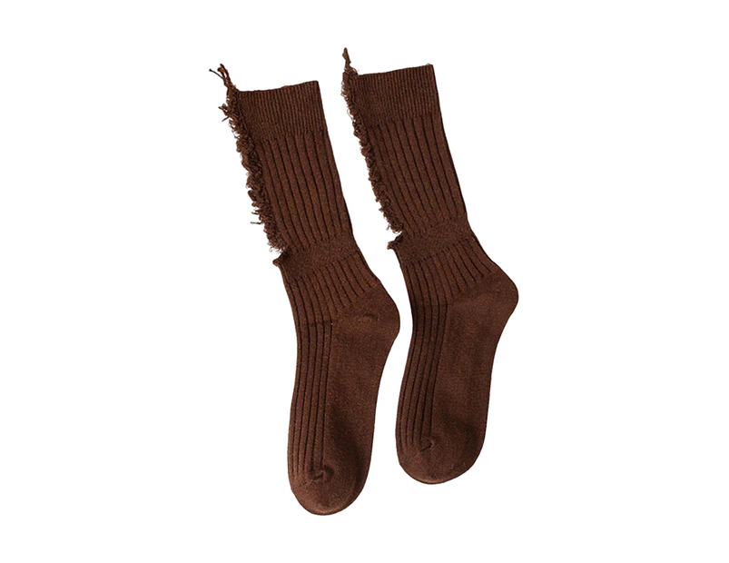 1 Pair Women Stockings Solid Color Breathable Cotton Sweat Absorption Protective Soft High Elasticity Ripped Long Holes Women Socks Fitness Socks-Khaki - Khaki