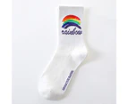 Men Stockings Contrast Color Soft Fabric Lightweight Vibrant Breathable Rainbow Colors Letter Print High Elasticity Student Long Socks for Running-C - C