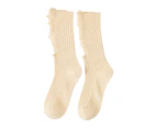 1 Pair Women Stockings Solid Color Breathable Cotton Sweat Absorption Protective Soft High Elasticity Ripped Long Holes Women Socks Fitness Socks-Beige - Beige
