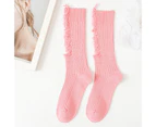 1 Pair Women Stockings Solid Color Breathable Cotton Sweat Absorption Protective Soft High Elasticity Ripped Long Holes Women Socks Fitness Socks-Pink - Pink