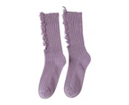 1 Pair Women Stockings Breathable Cotton Sweat Absorption Protective Soft High Elasticity Ripped Long Holes Women Socks Fitness Socks-Light Purple - Light Purple