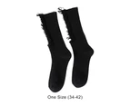 1 Pair Women Stockings Solid Color Breathable Cotton Sweat Absorption Protective Soft High Elasticity Ripped Long Holes Women Socks Fitness Socks-Black - Black