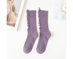 1 Pair Women Stockings Breathable Cotton Sweat Absorption Protective Soft High Elasticity Ripped Long Holes Women Socks Fitness Socks-Light Purple - Light Purple