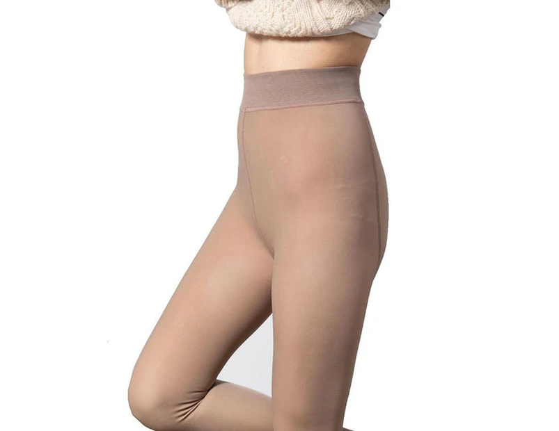 Women Pantyhose Slim Fit Solid Color Anti-stripping Hip Lift Warm Plush Lining Stockings Clubwear-Coffee B - Coffee B