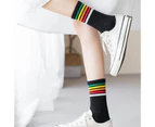1 Pair Women Stocking Anti-pilling Portable Rich Colors Soft Pure Cotton Super Breathable Rainbow Color Anti-falling Lady Stocking Daily Clothes-Black - Black