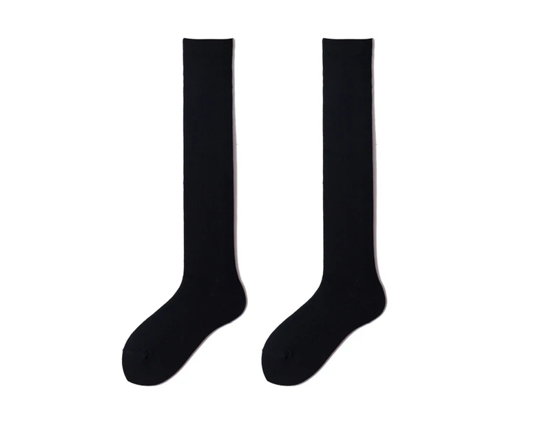 1 Pair High Socks Comfortable Candy Color Anti-slip Allergy Free Anti-Fatigue Slimming Breathable Women Cotton Knee High Socks for Outdoor-Black - Black