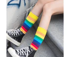 1 Pair Women Stockings Anti-shrink Breathable Vibrant No Odor Super Stripe Contrast Color Rainbow Colors Easy to Wear Lady Stockings Fitness Socks-Yellow - Yellow