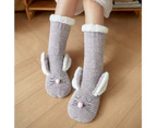 1 Pair High Elastic Middle Tube Knitted Socks Fleece Lined Cartoon Rabbit Decor Women Warm Fluffy Socks for Christmas-Grey - Grey