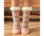 1 Pair Anti-skid Middle Tube Floor Socks Fleece Lined Plaid Print Women Warm Fluffy Socks Clothes Accessories-4 - 4