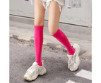 1 Pair High Socks Comfortable Candy Color Anti-slip Allergy Free Anti-Fatigue Slimming Breathable Women Cotton Knee High Socks for Outdoor-Rose Red - Rose Red