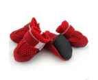 4Pcs Dog Puppy Pet Soft Mesh Anti-slip Shoes Boots Comfortable Casual Sneakers-Red