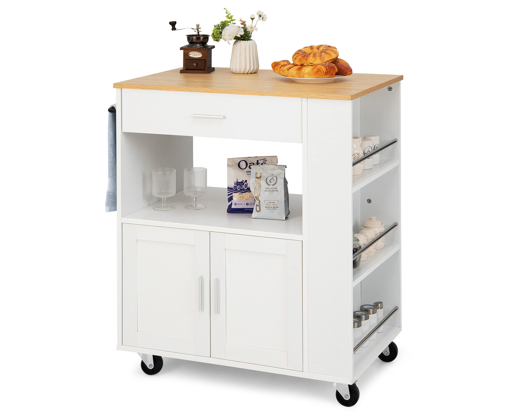 Giantex Mobile Kitchen Island Cart Serving Trolley Cart w/Drawers Buffet Cabinet Dining Room Hotel Restaurant, White