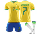 Lucas Paqueta #7 Jersey Samba Qatar 2022 Brazil National Home Men's Soccer T-shirts Jersey Set Kids Youths