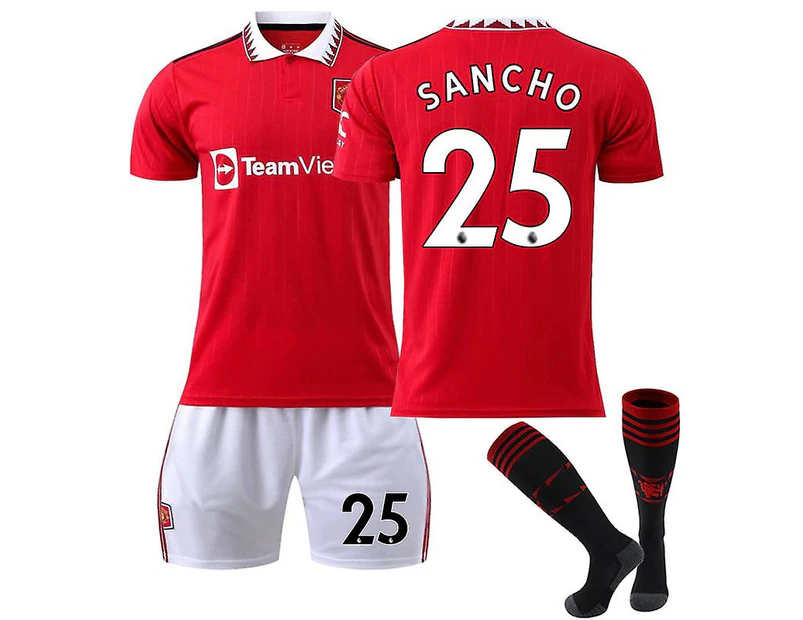 Jadon Sancho #25 Jersey Premier League Manchester United 202223 Home Men's Soccer T-shirts Jersey Set Kids Youths