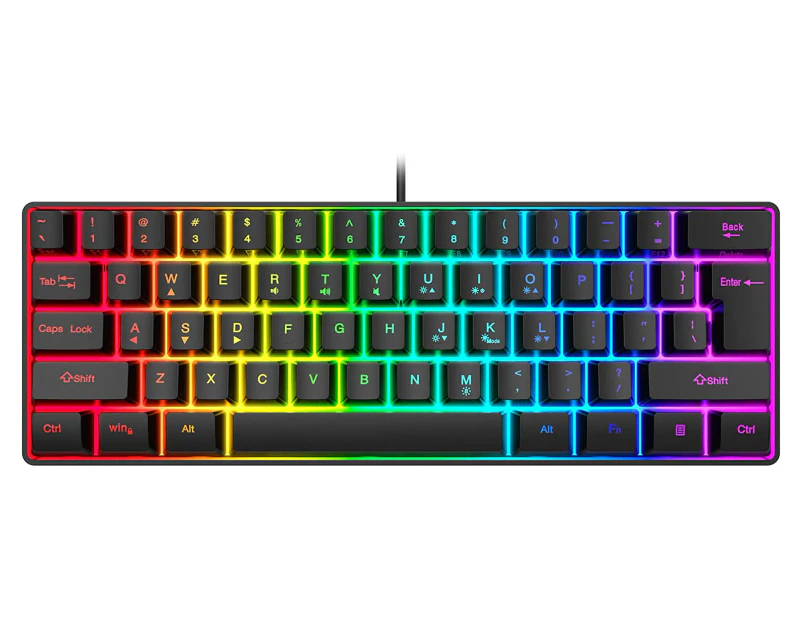 60% Wired Gaming Keyboard, RGB Backlit Ultra-Compact Mini Keyboard, Waterproof Mini Compact 61 Keys Keyboard for PC/Mac Gamer