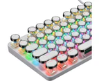 Mechanical Gaming Keyboard Typewriter Style with RGB LED Rainbow Backlit Blue Switch Retro Steampunk Round Keycaps for Windows Gaming PC (87 Keys) - Elegant white