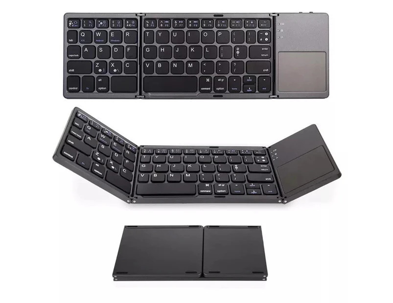 Three-fold Bluetooth Keyboard, Bluetooth Portable Mini Wireless Keyboard with Touchpad Mouse for Android, Windows, PC, Tablet - Black