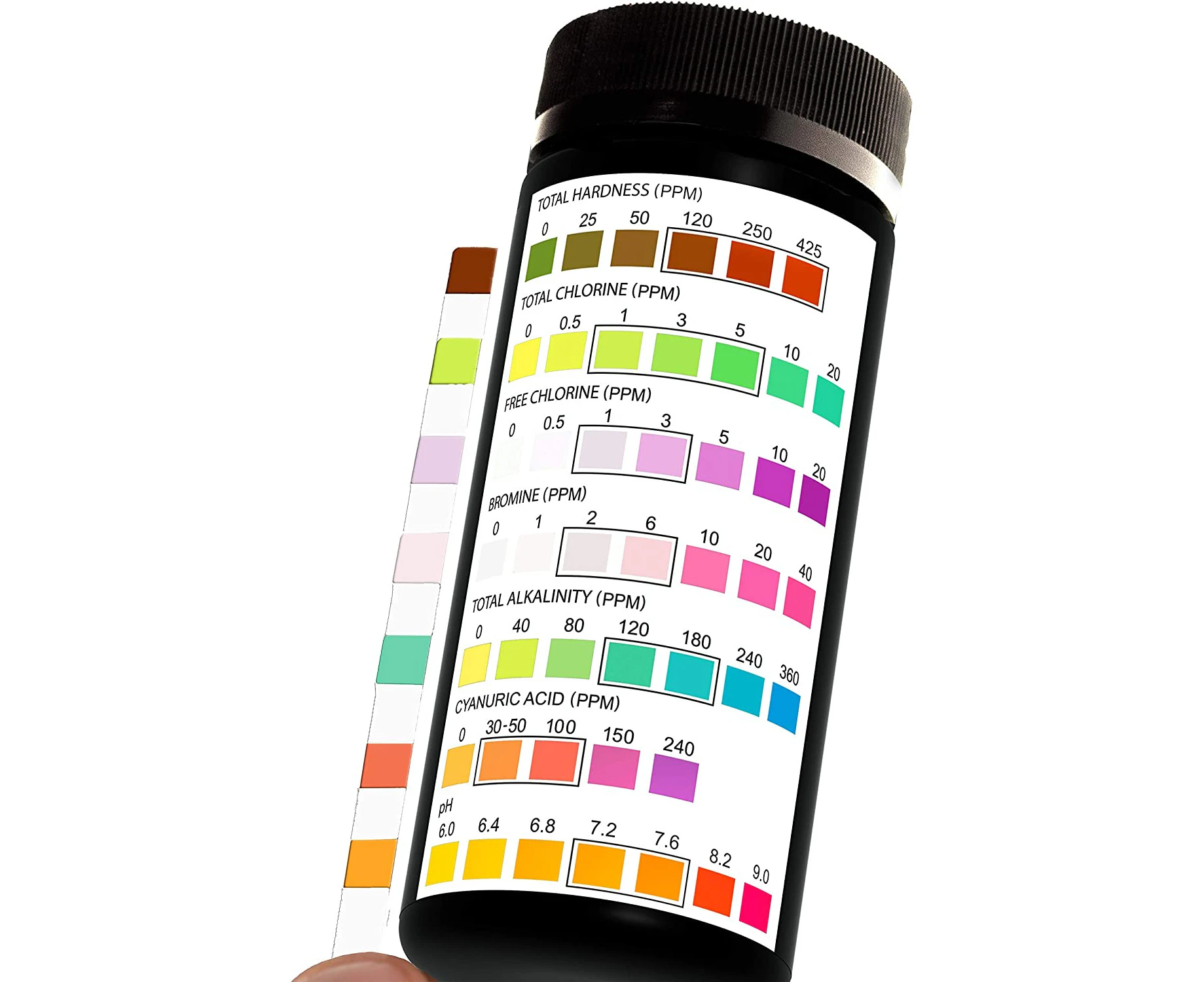 Pool and Spa Test Strips - 100 Strip Pack, Test pH, Chlorine, Bromine, Hardness and More, Accurate 7-in-1 Swimming Pool Water Testing