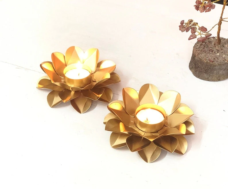 Master Piece Crafts Flower Votive Tea Light  Holder set of 2-Golden