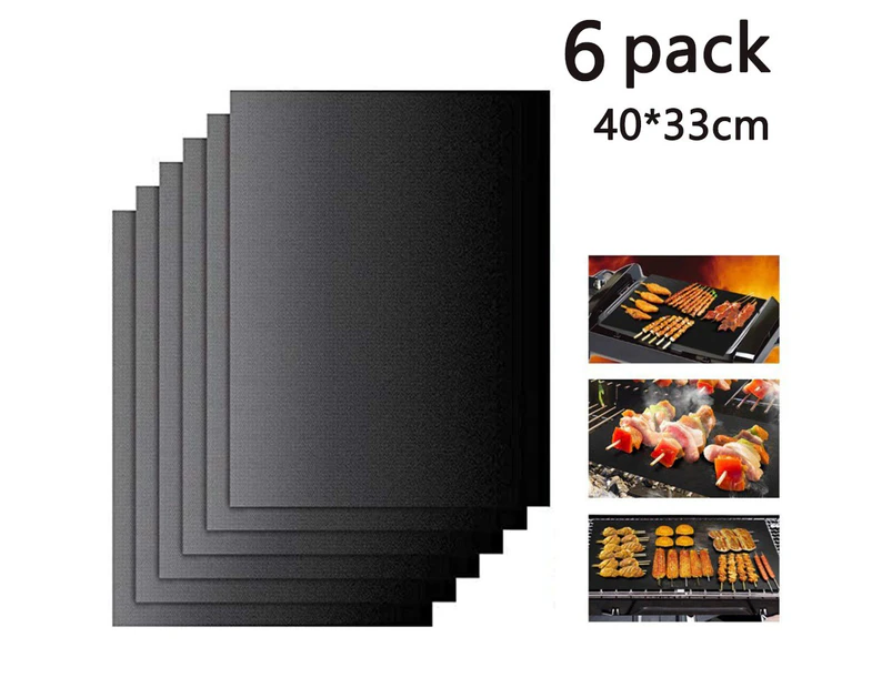 6PCS Grill Mat 100% Non-Stick BBQ Grill & Baking Mats Reusable and Easy to Clean - Works on Gas, Charcoal, Electric Grill and More