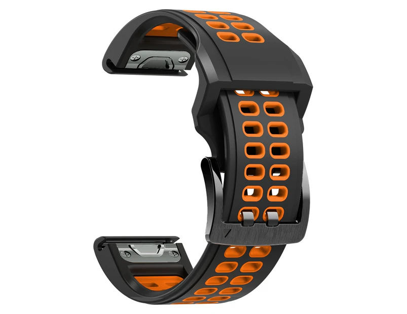 For Garmin Fenix 7 22mm Two-Color Two-Hole Silicone Quick Release Watch Strap(Black Orange)