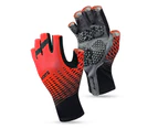 Men Gloves Thick Anti-slip Half Finger Shock-absorbing Gloves Mittens for Gym-Red