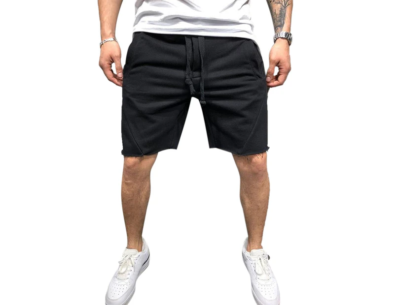 Fashion Solid Color Summer Sports Casual Fitness Running Men\'s Shorts Sweatpants-Black
