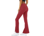 Soft Yoga Pants Quick Drying Flare Leg Solid Color Bootcut Pants for Daily Life-Watermelon Red