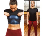 Sauna Top Heat Trapping Round Neck Soft Women Body Shaper Sweat Suit Sleeve for Workout-Black + Blue