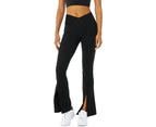 Soft Yoga Pants Quick Drying Flare Leg Solid Color Bootcut Pants for Daily Life-Black
