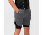 Loose Sport Shorts Stretchy Double Layers Quick Drying Running Shorts for Men-Dark Gray