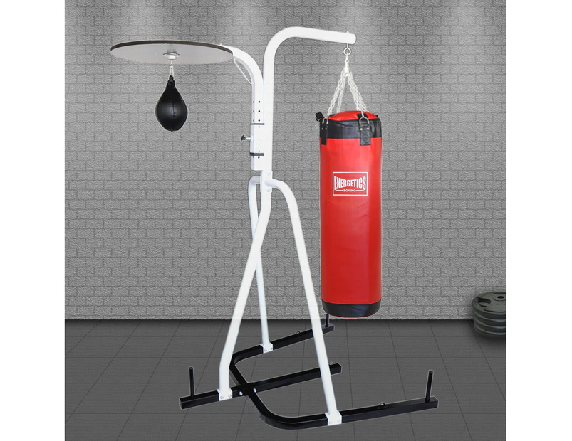 2 Way Boxing Bag Stand Rack - 40kg Fully Staffed Red Punching Bag + Speed Ball
