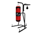 2 Way Boxing Bag Stand Black Rack - 20kg Fully Staffed Punching Bag + Speed Ball