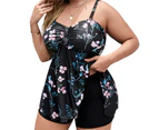 Biwiti Women's Plus Size One Piece Skirt Swimwear with Boyshort  Floral Backless Beach Swimdress Bathing Suit -Black