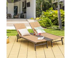 Costway Double Patio Chaise Lounge Chair 6-Position Adjustable Reclining Bench Beach Yard