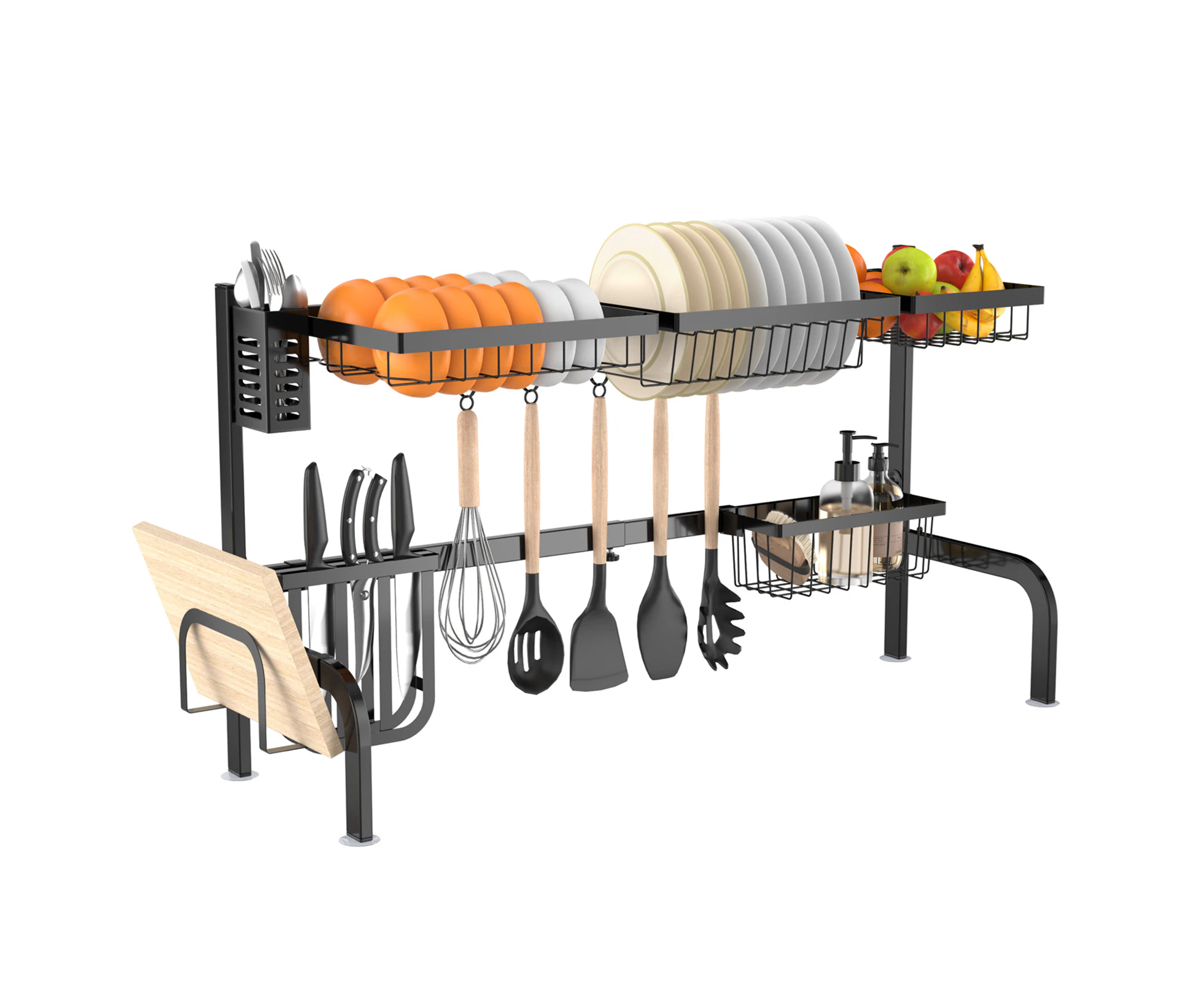 Giantex Over Sink Dish Drying Rack 2-Tier Dish Drainer w/Baskets & Hooks Length Adjustable for Kitchen