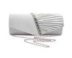 Women's Evening Bag Pleated Envelope Clutch Handbag Wedding Party Purse - White