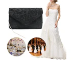 Women's Elegant Floral Lace Evening Clutch Envelope Prom Handbag Purse - Black