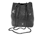 Women's Evening Bag- Full Rhinestones Bucket Bag Shining Crossbody Bag - Black
