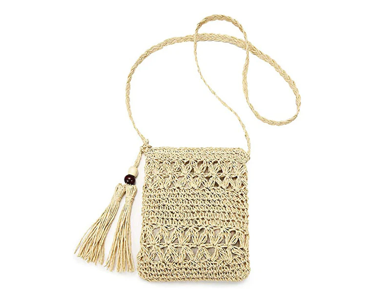 Straw bag crossbody bag bohemian hand-woven women's shoulder cell phone - Beige